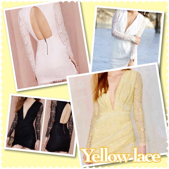 Reverse Yellow open back, plunging neckline lace short dress. NEW RE $69⚡️sale - Picture 6 of 15